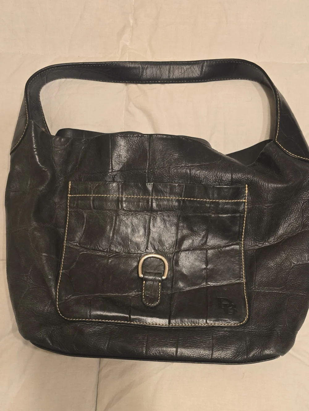 Dooney & Bourke Black Leather Shoulder Bag with Front Pocket